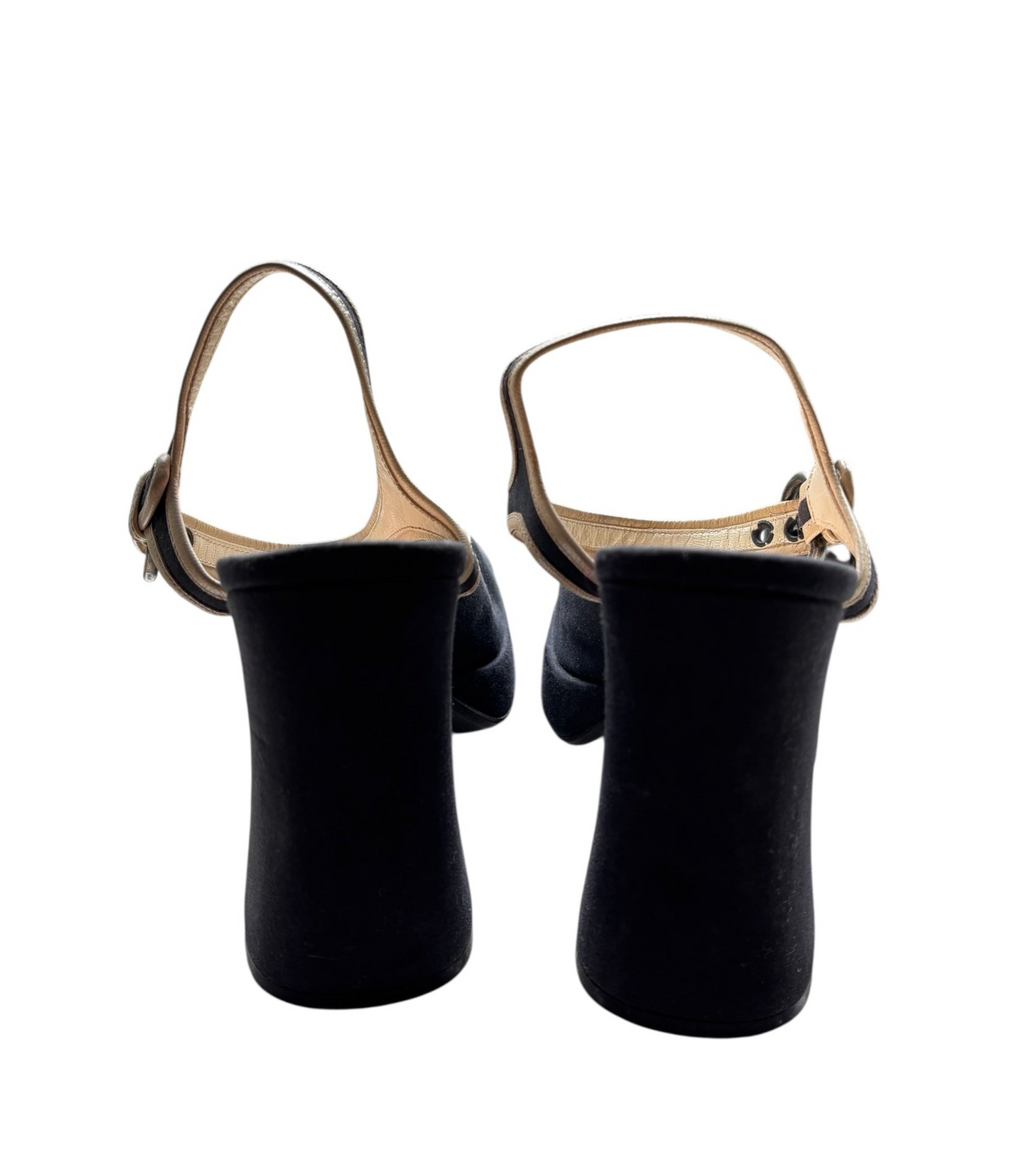 Miu Miu 90s/00s Navy & White Platform Mary Jane Pumps