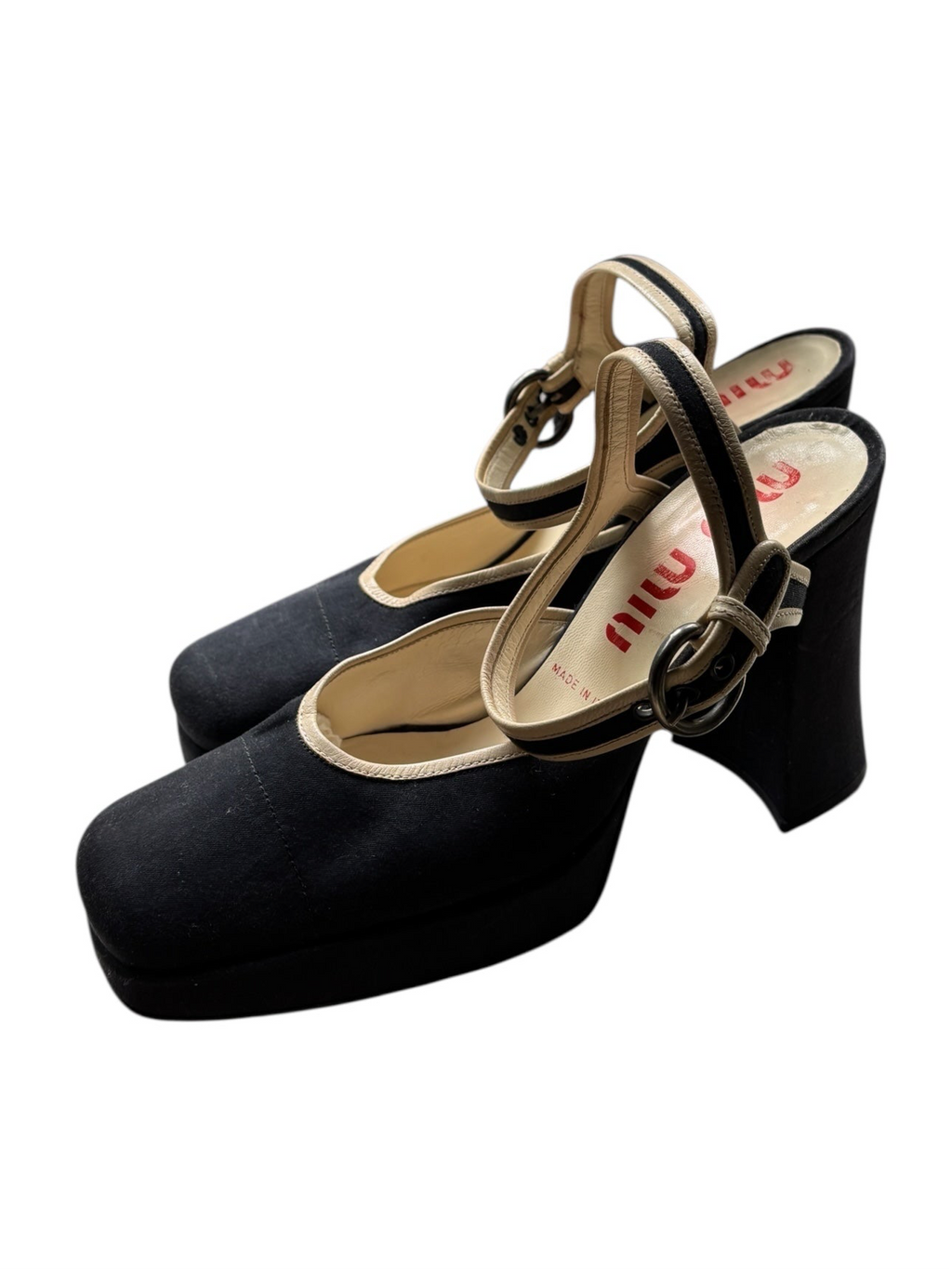 Miu Miu 90s/00s Navy & White Platform Mary Jane Pumps