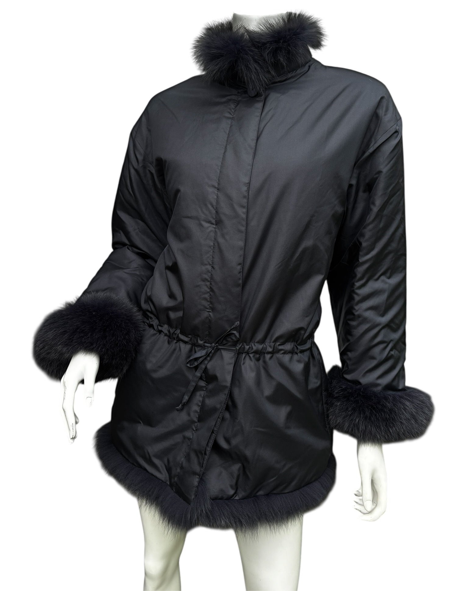 Yves Saint Laurent 1990's Blue Fox Trim Jacket