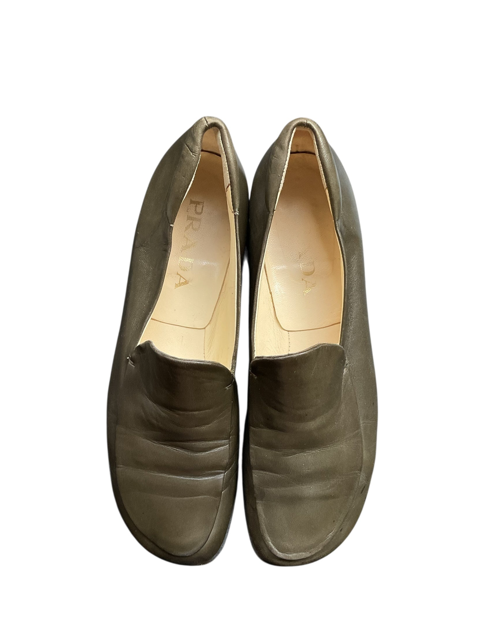 Prada Olive Leather Loafers - Size 8