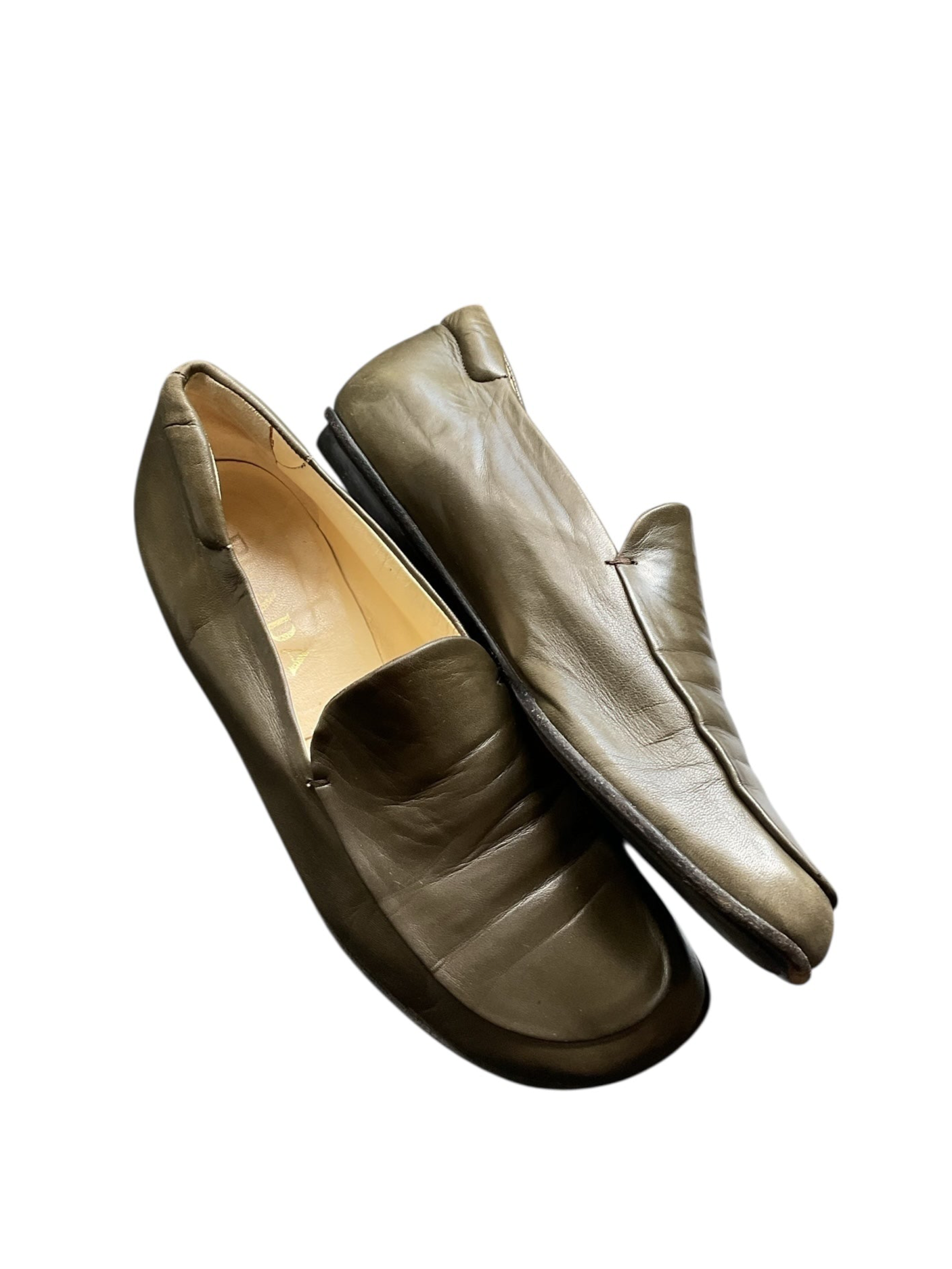 Prada Olive Leather Loafers - Size 8