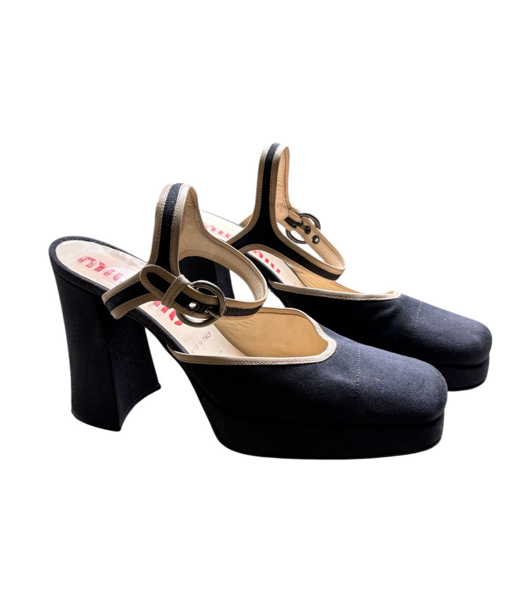 Miu Miu 90s/00s Navy & White Platform Mary Jane Pumps