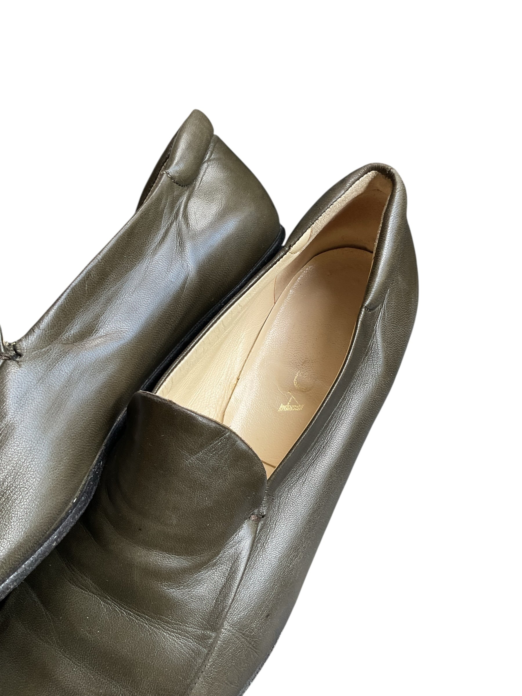 Prada Olive Leather Loafers - Size 8