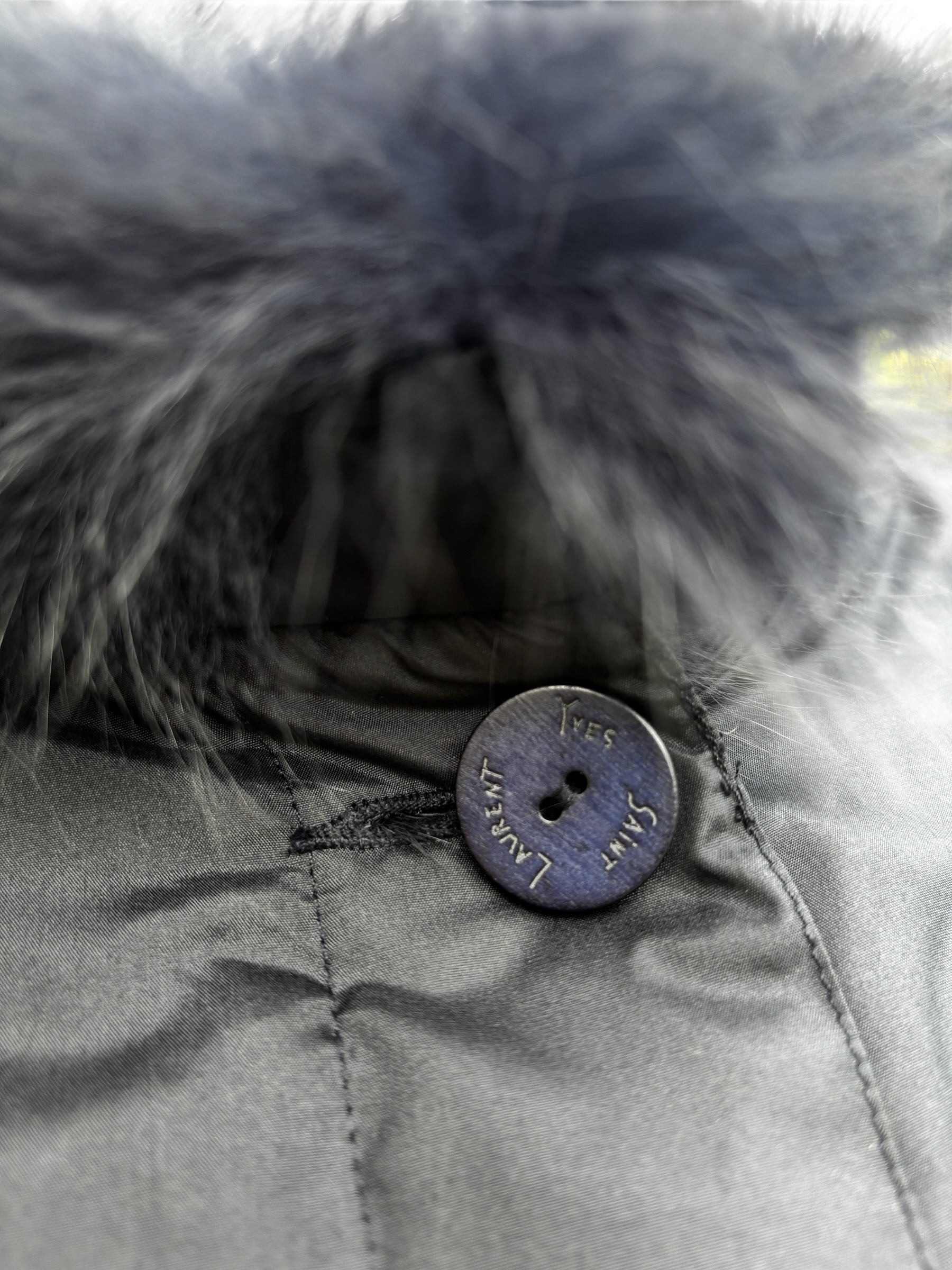 Yves Saint Laurent 1990's Blue Fox Trim Jacket