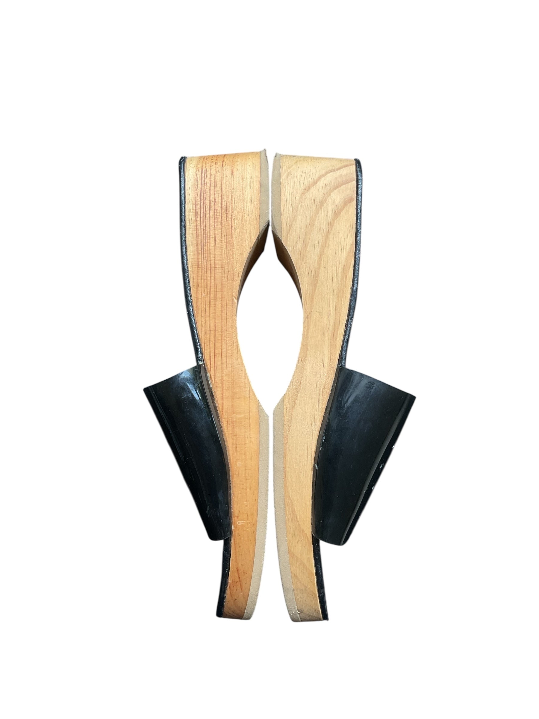 Hermes "H" Perforated Jelly Strap Wood Mules - Size 8